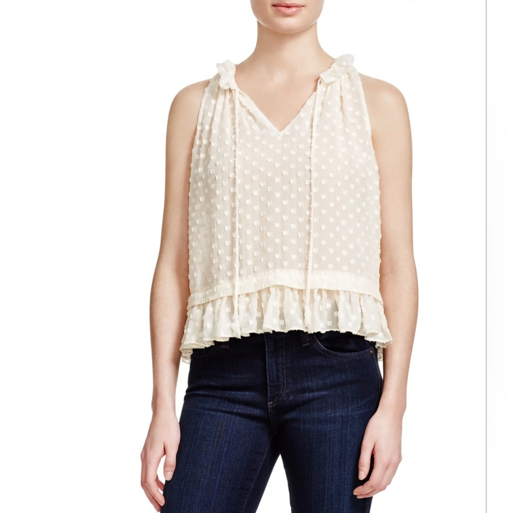 Rebecca Taylor Box Clip Tank Top Ruffle Blouse Sz 0 Ties Cream/Off-White W/Cami